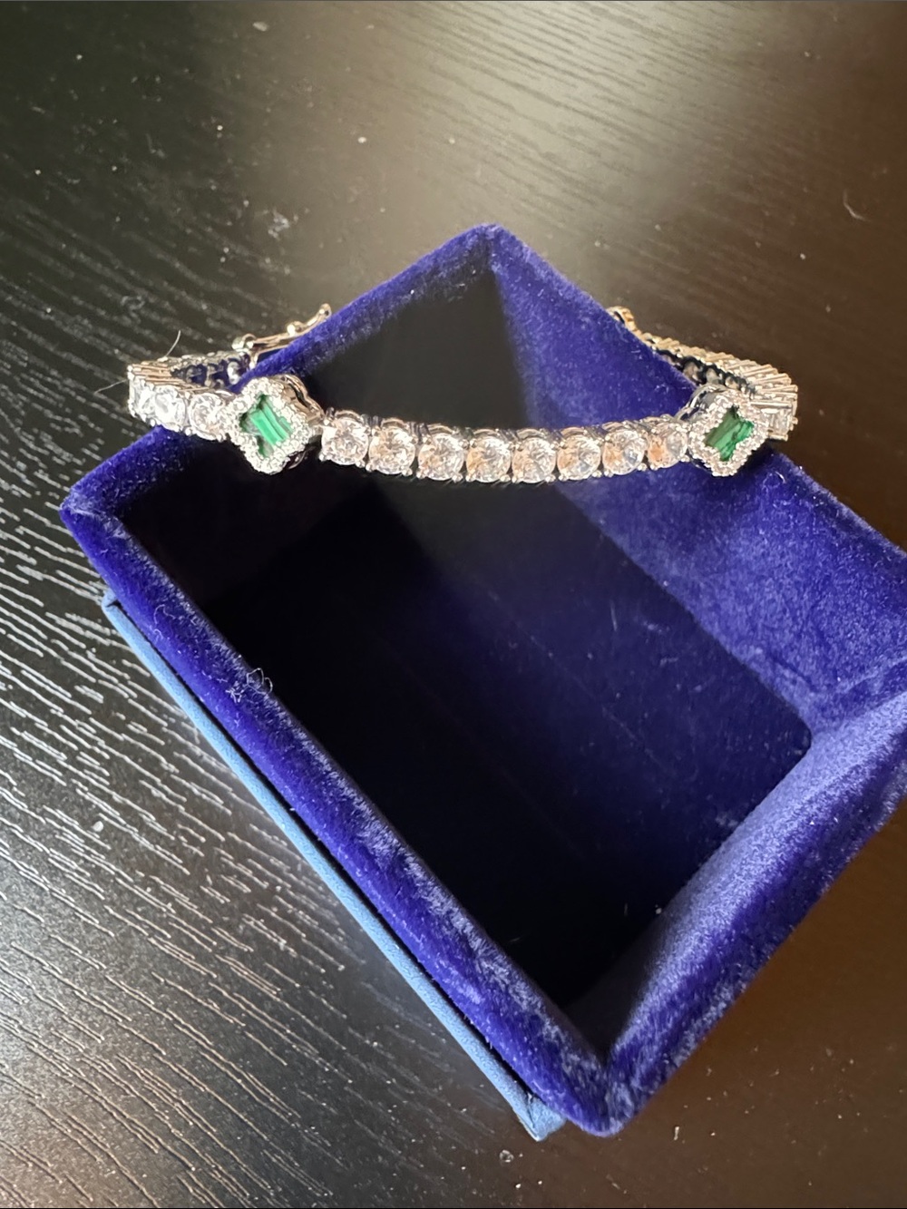 Classic Silver Tennis Bracelet with Green Emerald Accents